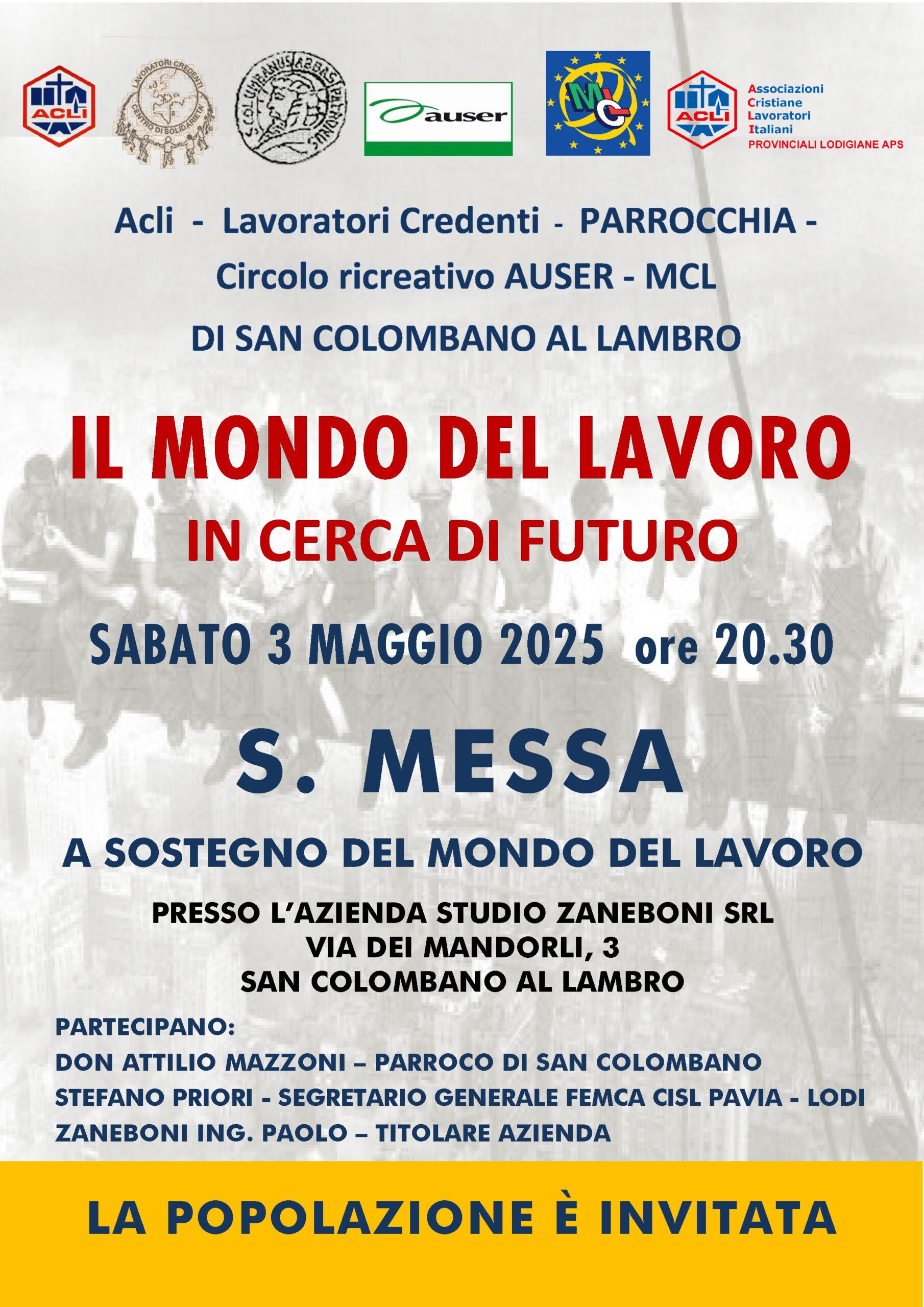 IL MONDO DEL LAVORO – S. Messa – Sabato 3 Maggio 2025 ore 20:30